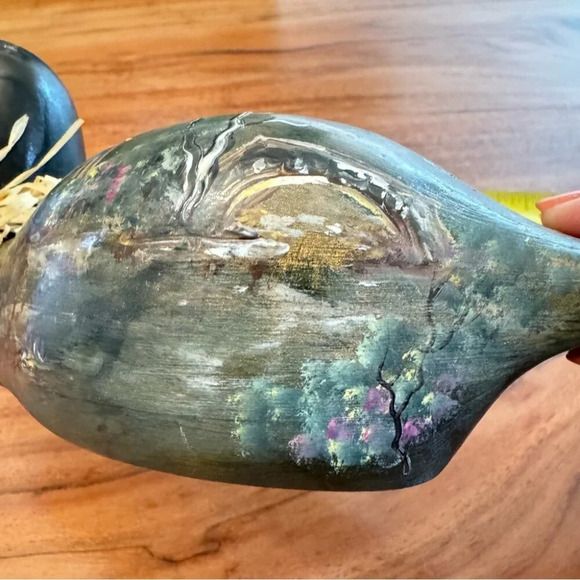 Vintage Handpainted Wooden Mallard Duck Signed M. DesRosiers - Picture 4 of 17